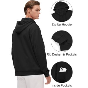 Sudadera con capucha ligera con cremallera para hombre FOXA, sudadera de manga larga, chaqueta básica deportiva ajustada con bolsillos, transpirable - Product Image 2