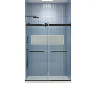 Porta Doccia Scorrevole Bypass in Vetro Temperato da 5/16 Pollici, Finitura Nera Opaca, Design Minimalista Rettangolare - Product Image 1