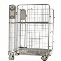 Conteneur à roulettes empilable à 3 côtés avec base, en treillis métallique galvanisé à chaud, robuste et pliable pour le stockage de marchandises en supermarché