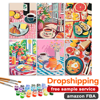 Lot de 6 kits de peinture par numéros DIY pour adultes, ensemble de peinture par numéros moderne et vibrant sur le thème des aliments pour décoration murale