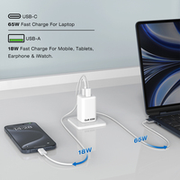 El mejor cargador 65W Gan tipo C 1C1A carga rápida CE ROHS KC EAC teléfono móvil Universal PD cargador 65W para iPhone Samsung Laptop
