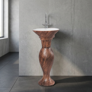 Vasque sur pied en céramique aspect marbre noir Marquina, style pierre décorative pour salle de bain - Product Image 6