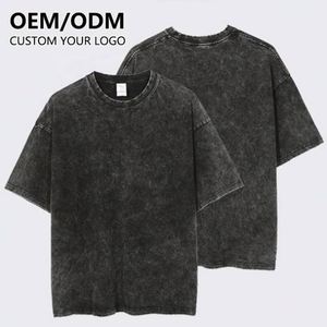 Wholesale Mens Oversize Acid Washed Solid Knitted Heavyweight Cotton Custom Graphic Logo Streetwear Vintage T-Shirt - Product Image 1