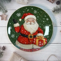 Assiettes rondes en céramique de Noël de 8 pouces avec motif Père Noël personnalisé de haute qualité pour les fêtes à domicile