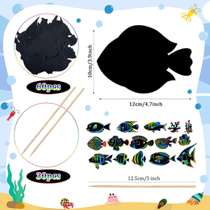 Kit de papier à gratter pour peinture magique arc-en-ciel, bricolage, cartes à gratter de poissons tropicaux pour enfants - Product Image 4