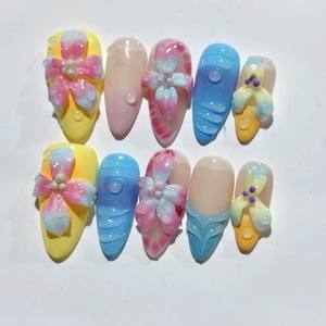 Nouveau Produit Idées 3D Fleur Acrylique Nail Art Moyen Amande Pas Cher Rose Kawaii 10Pcs Manucure Fait Main Long Amande Presse sur <span class=keywords><strong>Ongles</strong></span> - Product Image 5