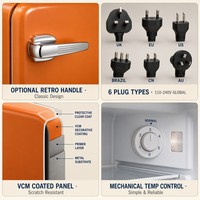 Mini-réfrigérateur rétro 36L, 5 couleurs : orange, crème, blanc, bleu macaron, avec options de types de poignées, tension universelle, couleur personnalisable OEM