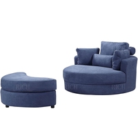 Fauteuil lounge rond de style américain moderne avec ottoman de rangement pour la maison, l'appartement, le salon, la salle de lecture, la chambre, l'hôtel, l'auberge
