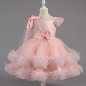 Robe de demoiselle d'honneur élégante et formelle, style princesse, coupe trapèze, unie, avec nœud, manches à volants carrés, longue traîne, 7 ans, pour anniversaire, <span class=keywords><strong>mariage</strong></span>, mignonne - Product Image 2