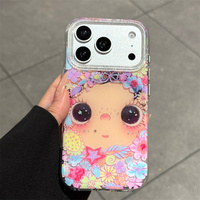Casing HP Rainbow Gradient Flower Girls untuk iPhone 17 16 15 14 Pro Max Glitter Bow bling IMD Gilded Smile face back Cover lucky