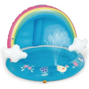 PVC <b>Inflatable</b> Rainbow Spray <b>Pool</b> Float with Canopy 40*30 Inch <b>for</b> Kids Summer Playing with Friends Outdoor Backyard Lawn - Product Image 1