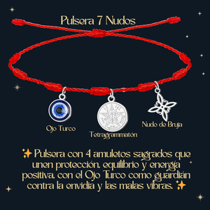 Portafortuna e protettivo bracciale 7 nodi con nodo da strega Tetragrammaton in acciaio inox occhio turco ciondoli e ciondoli alla moda - Product Image 4