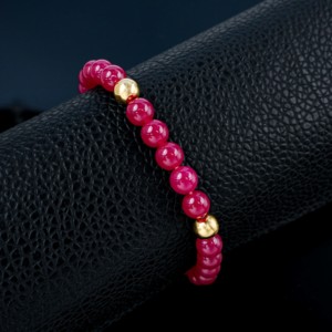 Elegant Red Ruby <b>Beaded</b> Bracelet 925 <b>Silver</b> Gold Accent Ladies Daily Jewelry-V - Product Image 1