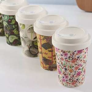 Tasse à café écologique personnalisée, tasse à café naturelle, biodégradable, réutilisable, tasse de voyage, tasse en fibre de bambou, ensemble de tasses à café avec couvercles et logo - Product Image 2