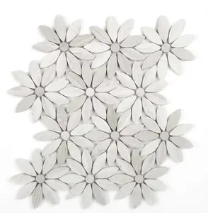 Foshan Ex-factory Carrara Bentuk Bunga Ubin Mosaik Marmer Putih Desain Baru Keramik Trim Bentuk Ubin
