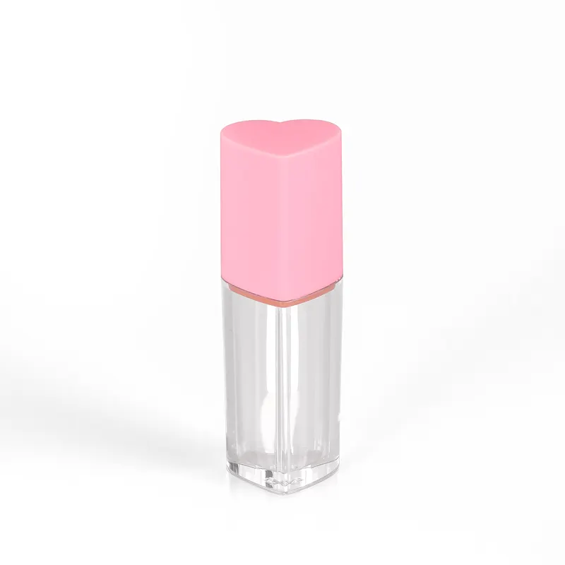 5ml en forme de coeur rose mini mignon vide en plastique unique brillant à lèvres emballage personnalisé brillant à lèvres conteneurs tube avec brosse