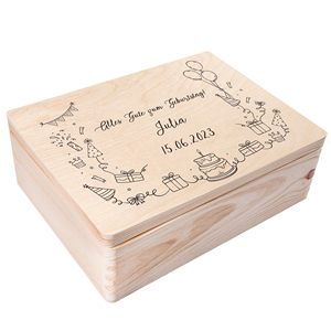 Boîte de rangement en bois personnalisée gravée au laser, design rectangulaire pour souvenir d'anniversaire, à usage décoratif - Product Image 1