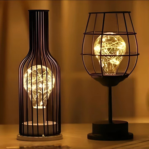 Modern Decorative Metal Cage Table Lamp Set with Warm LED <b>Bulb</b> Ambient <b>Night</b> <b>Light</b> for Bedroom Living Room Decor - Product Image 4