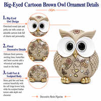 Figurine d'hibou en résine, motif animal de dessin animé aux grands yeux, peinte à l'aérographe, avec décalcomanies exquises, écologique, pour extérieur/intérieur, maison et jardin