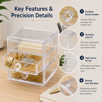Boîte de rangement à 3 tiroirs en acrylique transparent avec logo personnalisé, organiseur de bureau, présentoir pour cosmétiques et bijoux