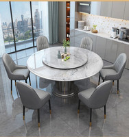 Ensemble table et chaises de salle à manger en pierre microlite italienne avec plateau tournant circulaire
