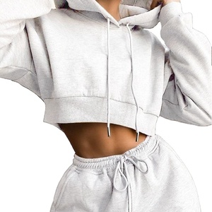 Womens Blank Oversized <strong>Cropped</strong> 100% Cotton Hoodie Heavyweight Streetwear Long Sleeve <strong>White</strong> Crop Top Pullover <strong>Sweatshirt</strong> - Product Image 1