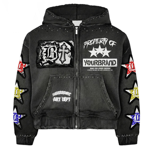 YOURBRAND Men's Zip-Up Hoodie Streetwear Black Printed Cross <b>Star</b> <b>Design</b> Regular Fit Hooded Sweatshirt Autumn Wear Hoodies - Product Image 5