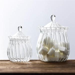 Nouveau Design 200ml 420ml Borosilicate verre Vertical rayé sucre cartouche bonbons stockage des aliments pot en verre avec couvercle - Product Image 3