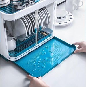 커버가있는 이중 플라스틱 접시 건조 랙 조리대 주방 용품 주최자 보관 상자 캐비닛 플레이트 홀더 - Product Image 2