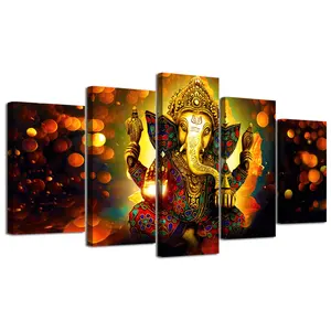 3D HD Wall Art Of The Indian Hindu God Elephant Ganesha Unframed Canvas Painting For Living Room Decoration