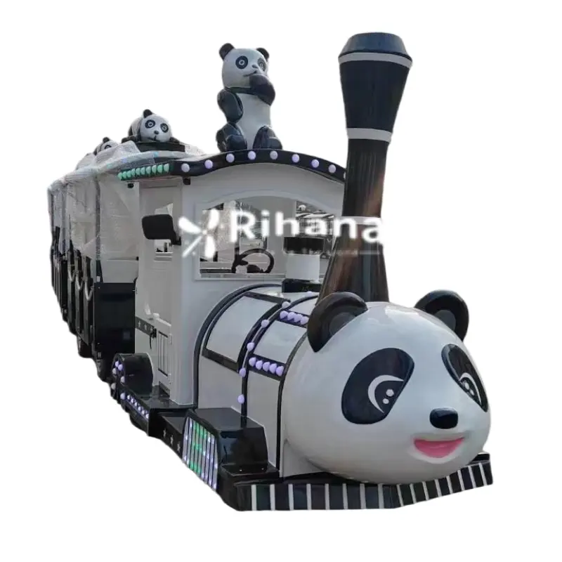 Kereta api pandangan tanpa jejak berbentuk Panda untuk peralatan hiburan kereta kecil anak-anak taman jalan