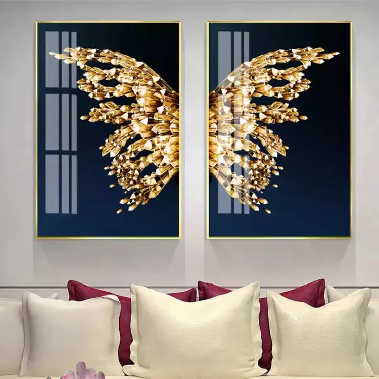 Modern room decoration butterfly wings home wall art crystal porcelain painting