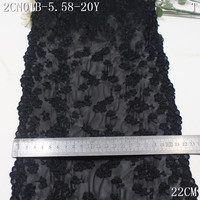 Tulle noir rose pâle de 22 cm, petite fleur brodée, élastique, encaje bordado, dentelle, tissu pour lingerie, robe, accessoires de couture