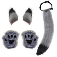 Yihaoyi – Ensemble renard 4 pièces à bas prix pour adultes : bandeaux en fausse fourrure, masques de cosplay d'Halloween, gants à pattes moelleuses et queue de therian