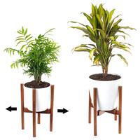 Support de plante en bois d'acacia réglable pour décoration intérieure de style mid-century, pot de fleurs en bois, porte-plante