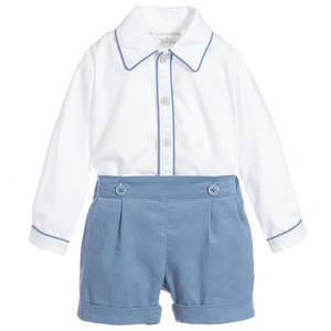Costume de gentleman pour garçons ensemble de vêtements de boutique pour enfants chemise à revers à manches longues <span class=keywords><strong>pantalon</strong></span> court bleu tenues pour bébé garçon pour la fête d'anniversaire - Product Image 3