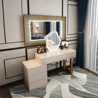Table de toilette moderne en bois de luxe personnalisée pour filles avec miroir sur pied à LED, tiroirs, design de panneau pour hôtel et salon