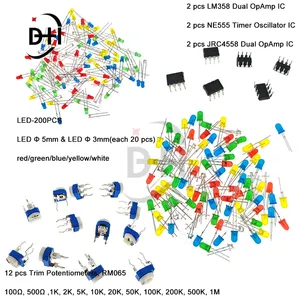 Kit de componentes electrónicos de 1900 Uds., edición definitiva, varios condensadores comunes, resistencias, transistores LED, placa PCB, DIP-IC, Uds.