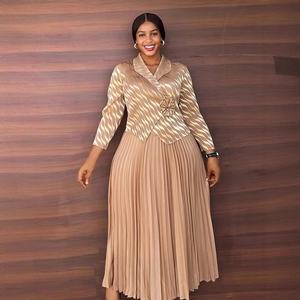 Vestido Miyake Plisado de Alta Gama H-111 con Estampado de Lámina Dorada, Estilo Casual de Dos Piezas para Mujer Talla Grande, Vestido Largo para Verano - Product Image 3