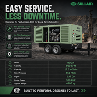 Compresseur d'air à vis portable à deux étages Sullair 900H 25,5 m³/min avec moteur Cummins pour le forage minier en haute altitude
