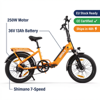 Bicicleta Eléctrica Plegable Vakole VT4 Naranja 250W con Motor sin Escobillas, Aleación de Aluminio, Batería de Litio, 20x3.0, Cesta, Luz LED, Stock UE, Urbana
