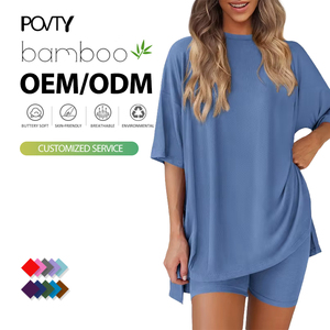 <span class=keywords><strong>Pigiama</strong></span> coordinato da <span class=keywords><strong>donna</strong></span> POVTY personalizzato in bambù, estivo, casual, <span class=keywords><strong>oversize</strong></span>, con pantaloncini a vita elastica, 2 pezzi, stampa frontale - Product Image 1