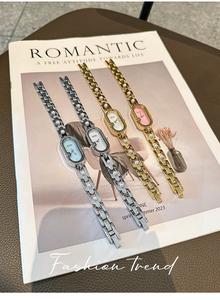 Montre-bracelet à chaîne ovale avec perle, design élégant, pour femme, montre à quartz tendance - Product Image 5