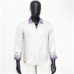 Doger personalizzato da <span class=keywords><strong>uomo</strong></span> in cotone <span class=keywords><strong>e</strong></span> <span class=keywords><strong>lino</strong></span> a righe Jacquard Casual a maniche corte <span class=keywords><strong>camicia</strong></span> ricamata multicolore <span class=keywords><strong>pantaloni</strong></span> - Product Image 3