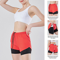 Shorts de course athlétiques pour femmes à taille haute, avec logo personnalisé, extensibles dans quatre directions, séchage rapide, doublure de compression, 2-en-1
