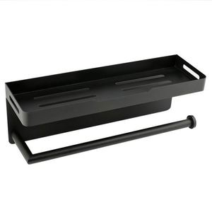 Wekis Modern Self-Adhesive Matte Black Waterproof Metal Toilet Paper Holder <b>Shelf</b> Towel Roll Holder Rack Bathroom Shower Room - Product Image 5