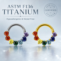 Grosir Cincin Hidung Titanium G23 Berlapis Emas 24K Perhiasan Tindik Model Hoop Klasik Hipoalergenik 7 Zirkonia Kubik Multi-Warna