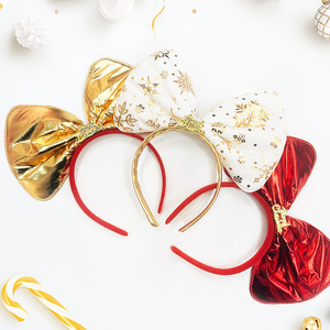 DAMAI Nouveau style serre-tête de Noël pour filles, accessoires pour cheveux avec nœud blanc, or, rouge et vert, accessoires pour cheveux pour fête de Noël - Product Image 1