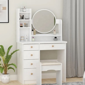 Bàn Trang Điểm Bằng Gỗ Cho Trẻ Em Kích Thước Nhỏ Màu Hồng Bán Chạy Nhất Bàn Trang Điểm Phòng Ngủ Kèm Gương Và Ghế Đẩu - Product Image 2