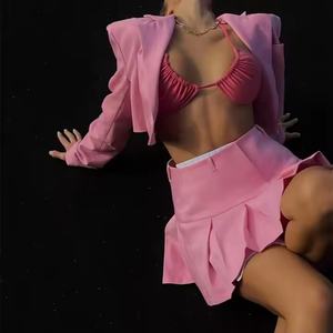 Conjunto de Dos Piezas de Lino de Alta Calidad a Bajo Precio, Top Corto Informal con Solapa Ajustada para Mujer, Falda Corta de Lino con Cintura Elástica - Product Image 4